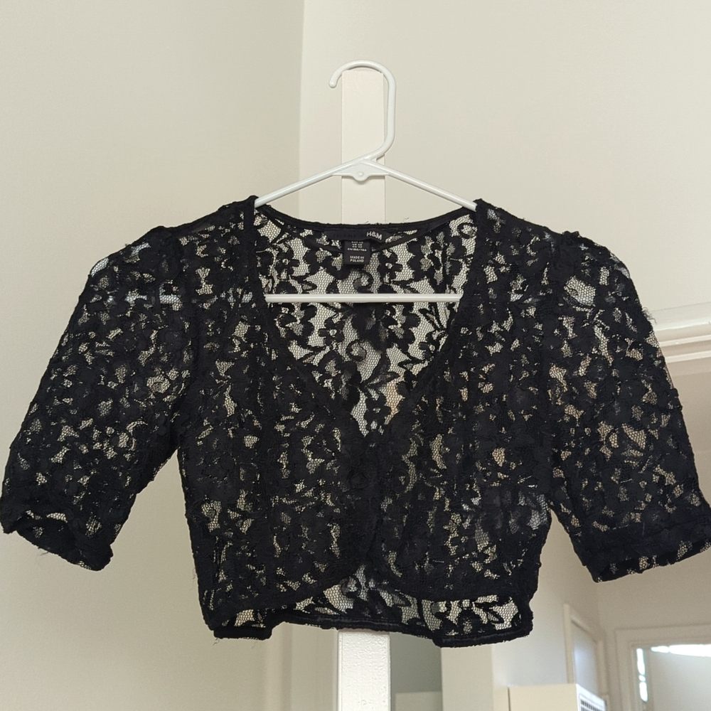 🆕 Black Lace Cropped Cardigan Top